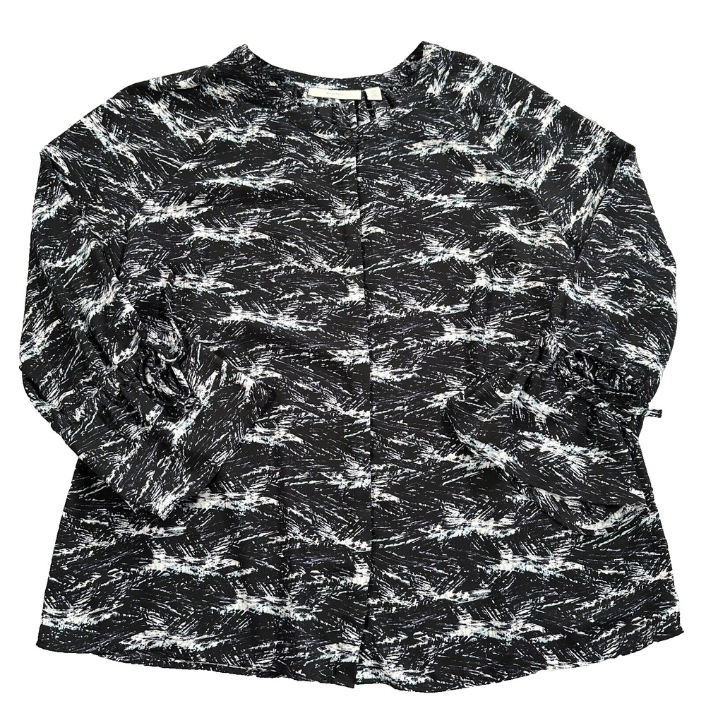 Sejour Nordstrom Tunic Women's 14W Button Front Bell Sleeve Black/White Blouse